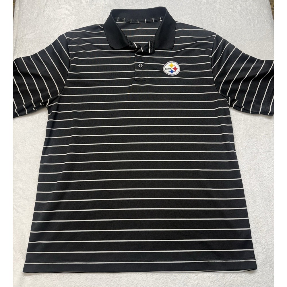 Pittsburg Steelers NFL Apparel Men's Large Golf Polo Black Stripes Lightweight